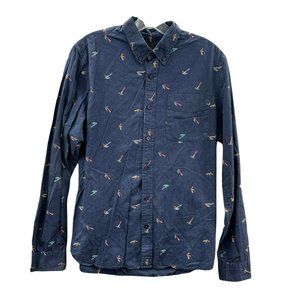 Asos Shirt Men's Medium Long Sleeve Button Down Fly Fishing Print Blue C…